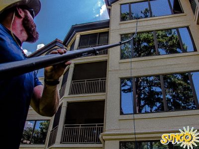 Window cleaning of 3rd floor apartment building